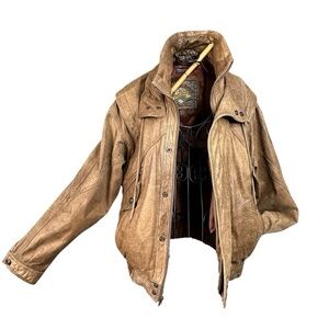 Vtg 90s Adventure Bound Leather Bomber Jacket Style 6744 Men's Distressed Brown